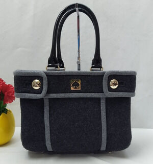 Kate Spade New York Alda Quinn Chestnut Hill Black Wool Leather Satchel Tote Bag